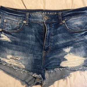Acid wash blue high waisted shorts